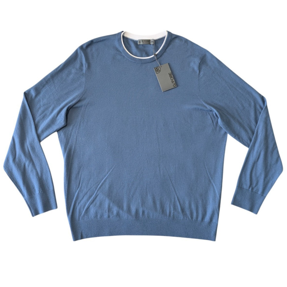 G/Fore Blue Merino Wool Blend Crewneck Jumper Sweater New Sz XXL G4MF23S300 $275